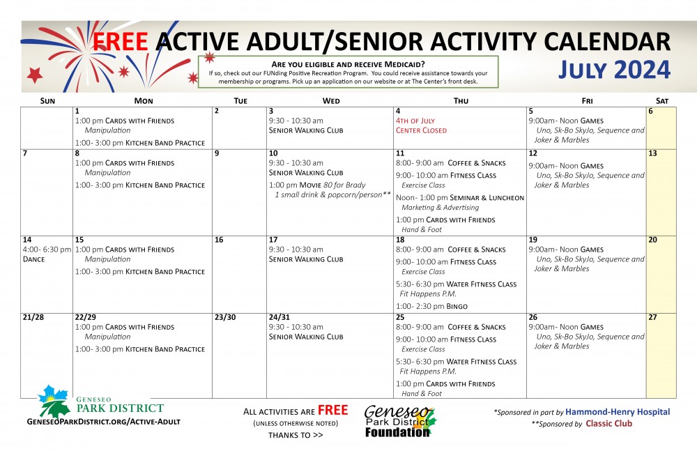 Active Adult Calendar