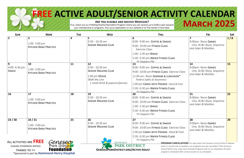 active adult calendar